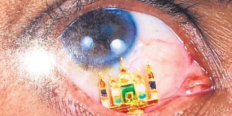 Shaik Musavir with his miniatures made with gold and silver. (Photo | Express)