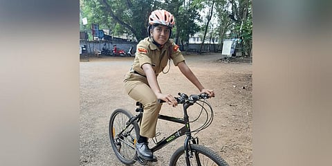 Madhur B, who became the Junior Bicycle Mayor recently. (Photo | Express)