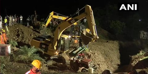 Rescue works going on at Ganjbasoda area in Vidisha where at least 15 people fell into a well. (Photo| ANI)