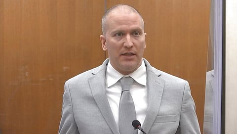 In this image taken from video, former Minneapolis police Officer Derek Chauvin addresses the court as Hennepin County Judge Peter Cahil. (Photo | AP)