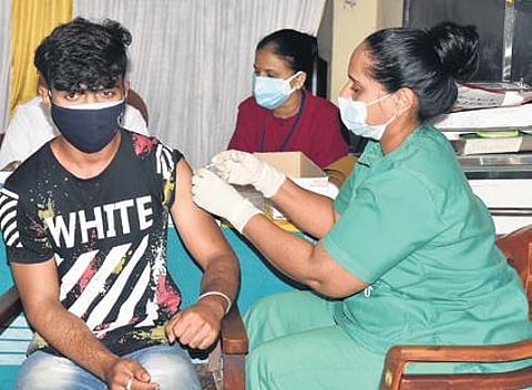 A student receives the Covid vaccine in Bengaluru on Saturday |nagaraja gadekal