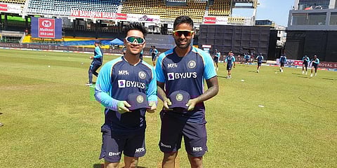 Ishan Kishan and Surya Kumar Yadav with their maiden ODI caps. (Photo | Twitter, BCCI)