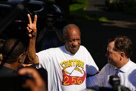 Comedian Bill Cosby reacts outside his home in Elkins Park (Photo | AP)