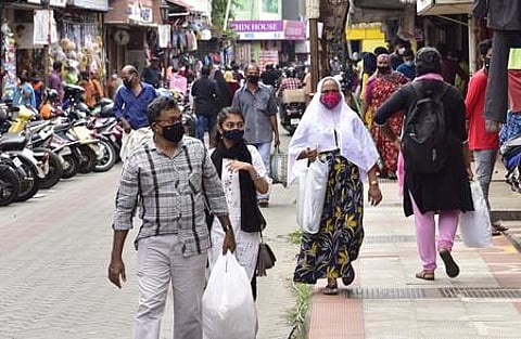 As Bakrid festivities are around the corner, many customers have ventured into shopping at Broadway market on Monday. (Photo | EPS)