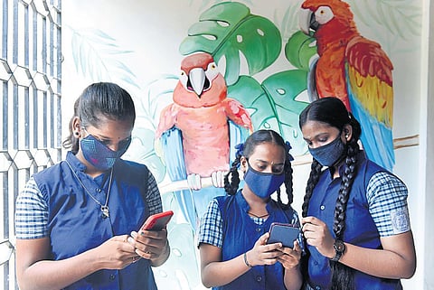 Presidency Girls Higher Secondary School students checking results | R Satish Babu