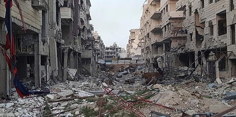 A view of damaged buildings due airstrikes in Syria. (File Photo | AP)