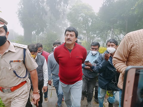 Tourism Minister CP Yogeshwar visited Nandi Hills to inspect the ropeway work (Photo | Special arrangement)