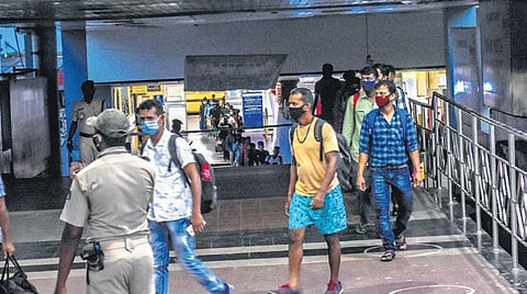 Passengers in queue coming out from Bhubaneswar Railway Station. (File photo | Biswanath Swain, EPS)