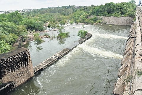 Water being released from two floodgates of Osmansagar