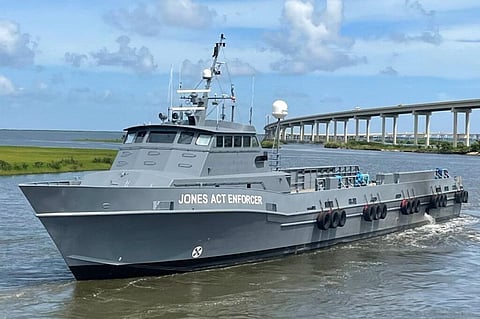 This image provided by the Offshore Marine Service Association shows the patrol vessel, the Jones Act Enforcer in Leeville. (Photo | AP)