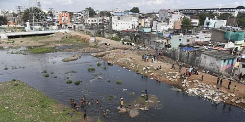 Flood water from Himayat Sagar joining Musi river. (Photo | Vinay Madapu, EPS)