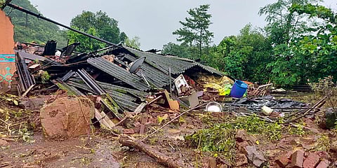 Incessant rains damage houses in the Mahad area, in Raigad. (Photo| ANI)
