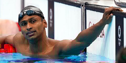 Sajan Prakash of India rests after his heat in the men's 200-meter butterfly at the 2020 Summer Olympics in Tokyo, Japan. (Photo | AP)