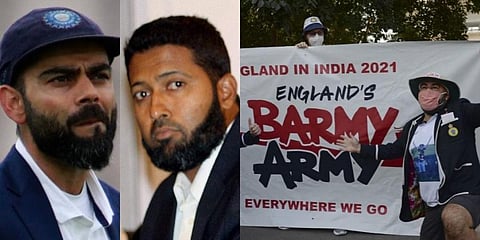 Former Indian cricketer Wasim Jaffer (C) gave a fitting reply to England's Barmy Army in his own style. (Photo | AP, PTI and AFP)