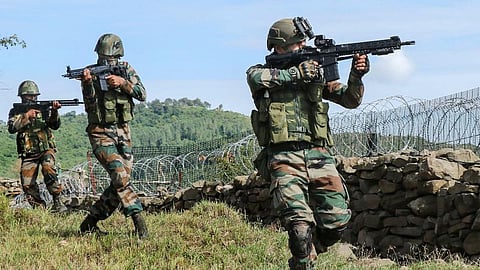 Indian soldiers patrols along the Line of Control (LOC) between India and Pakistan border in J&K's Poonch district. (Representative Image)