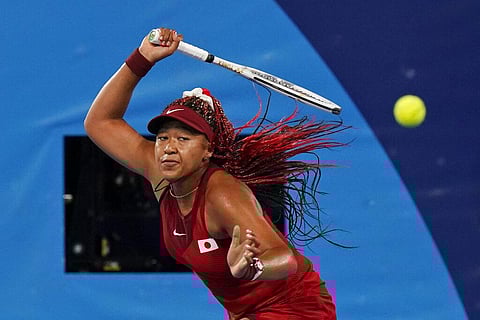 Naomi Osaka, of Japan, plays Marketa Vondrousova, of the Czech Republic, during the third round of the tennis competition at the 2020 Summer Olympics. (Photo | AP)
