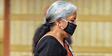 Union Finance Minister Nirmala Sitharaman arrives for the BJP parliamentary party meeting. (Photo | PTI)