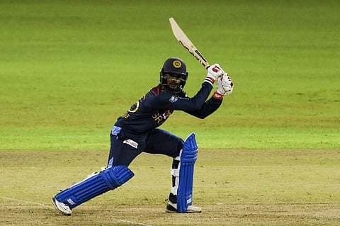 Sri Lanka's Dhananjaya de Silva plays a shot during the second international Twenty20 cricket match between Sri Lanka and India at the R.Premadasa Stadium in Colombo on July 28, 2021. (Photo | AFP)