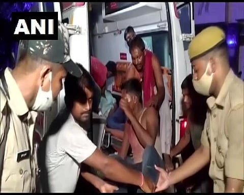 18 people were killed in the accident after a truck rammed into a bus in UP. (Photo | Twitter/ANI)