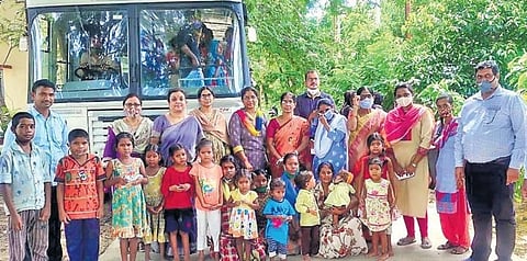Around 83 children, who were rescued from begging by the Department of Women Development and Child Welfare and Hyderabad police, were sent back to their native places on July 28, 2021. (Photo | EPS)