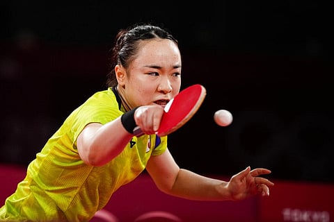 Japan's Mima Ito competes against China's Sun Yingsha during the table tennis women's singles semifinal at the 2020 Summer Olympics. (Photo | AP)