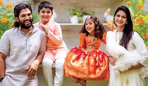 Actor Allu Arjun with son, daughter and wife.