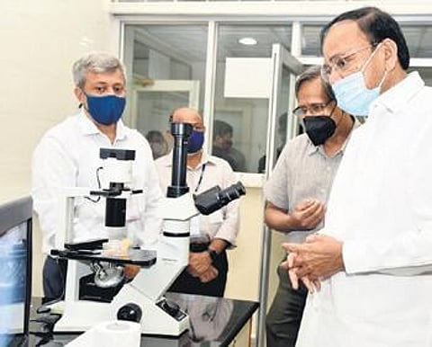 Vice President of India M Venkaiah Naidu at CCMB, in Hyderabad.