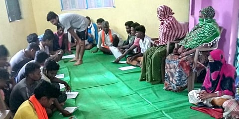 Inhabitants of Gamavara village responding to queries in the nation's first unique survey on Maoists. (Photo | Express)