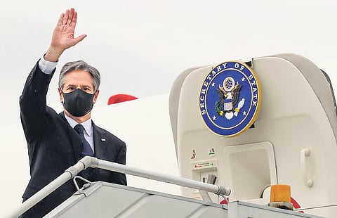 US Secretary of State Antony Blinken before leaving New Delhi. (Photo | PTI)