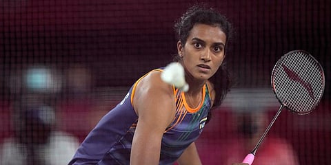 India's PV Sindhu competes against Taiwan's Tai Tzu-Ying during their women's singles badminton semifinal match at the 2020 Summer Olympics in Tokyo, Japan. (Photo | AP)