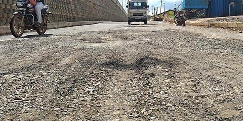 Roads in poor condition in Shiggaon town. (Photo | Hemanth)