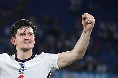 England's defender Harry Maguire celebrates victory after the UEFA EURO 2020 quarter-final football match between Ukraine and England at the Olympic Stadium in Rome on July 3, 2021. (Photo | AFP)
