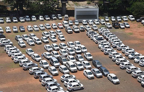 Protest by Ola and Uber drivers in Chennai. (Photo | Ashwin Prasath, EPS)