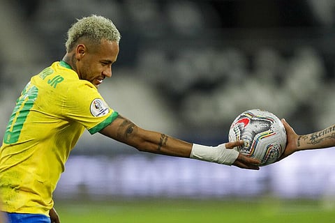 Brazil's Neymar receives the ball from a Chilean player during a Copa America quarterfinal soccer match . (Photo | AP)