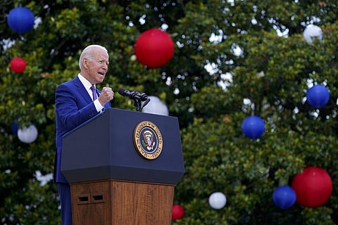 President Joe Biden speaks during an Independence Day celebration on the South Lawn of the White House. (Photo | AP)