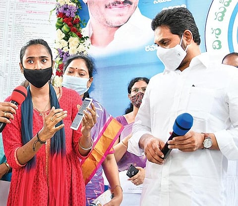 Andhra Pradesh CM Jagan Mohan Reddy took part in an awareness campaign on Disha App in Vijayawada last month. (File Photo| Express)