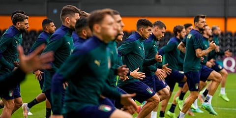 Italy players train at the Hive stadium in London, England. (Photo | AP)