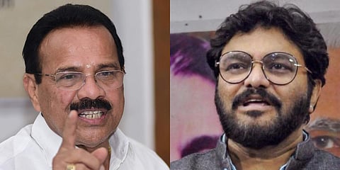 Union ministers DV Sadananda Gowda (L) and Babul Supriyo. (File photo| PTI and EPS)