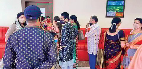 Guests at a marriage hall which was issued a show-cause notice by Bhubaneswar Municipal Corporation. (Photo | Express)