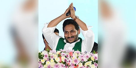 Andhra Pradesh CM Jagan Mohan Reddy at a meeting in Rayadurgam marking YSR Rythu Dinotsavam (Phtoto | Express)