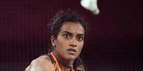 India's PV Sindhu competes against Taiwan's Tai Tzu-Ying during their women's singles badminton semifinal match at the 2020 Summer Olympics in Tokyo, Japan. (Photo | AP)