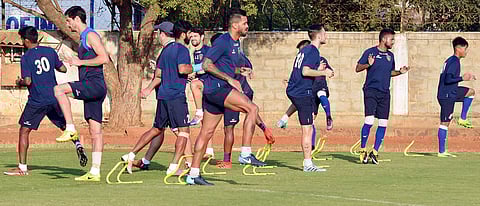 Chennaiyin FC players practising. (File photo | EPS)