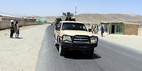 Taliban fighters patrol inside the city of Ghazni, southwest of Kabul. (Photo| AP)