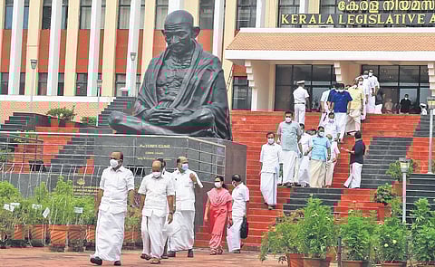 UDF MLAs led by Opposition leader V D Satheesan come out of the assembly after boycotting the proceedings | Vincent Pulickal