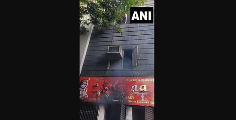 The fire was reported at a hotel in Delhi's Dwarka. (Photo | Twitter/ANI)