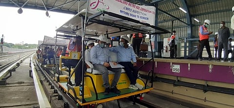 Commissioner of Metro Rail Safety Commissioner Abhai Kumar Rai and his team carried out inspection on the Mysuru Road-Kengeri Line on August 11 and 12.
