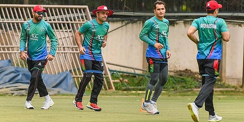 Afghanistan cricket team players during a practice session. (File Photo | PTI)