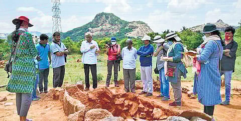 TNSDA Commissioner R Sivanandam holds a scientific study with archaeology researchers at Boothinattam In the Eastern Ghats