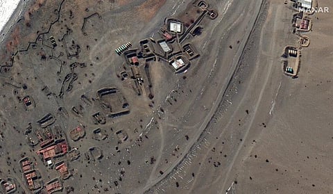 FILE | This satellite image shows the close up of an area at Pangong Tso, with troops deployment, along the India-China border. (Photo | AP)