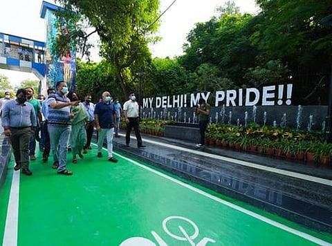Ministers Manish Sisodia and Satyendar Jain visiting the redeveloped stretch